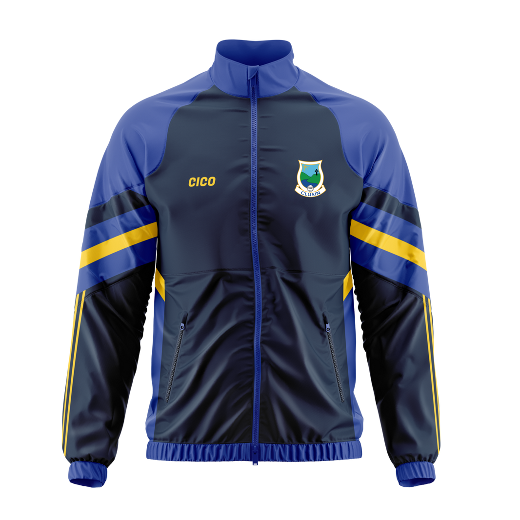 Cloone GAA royal blue and navy retro jacket with dark gold stripes and Cloone crest - GAA clothing by Cico Sports