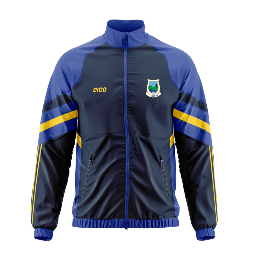 Cloone GAA royal blue and navy retro jacket with dark gold stripes and Cloone crest - GAA clothing by Cico Sports