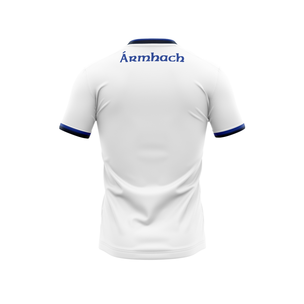 Arva GAA white training jersey with Ármhach on the back – back