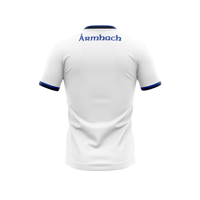 Arva GAA white training jersey with Ármhach on the back – back