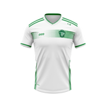 Moylagh GAA white training jersey with green chest band and club crest - front