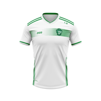 Moylagh GAA white training jersey with green chest band and club crest - front
