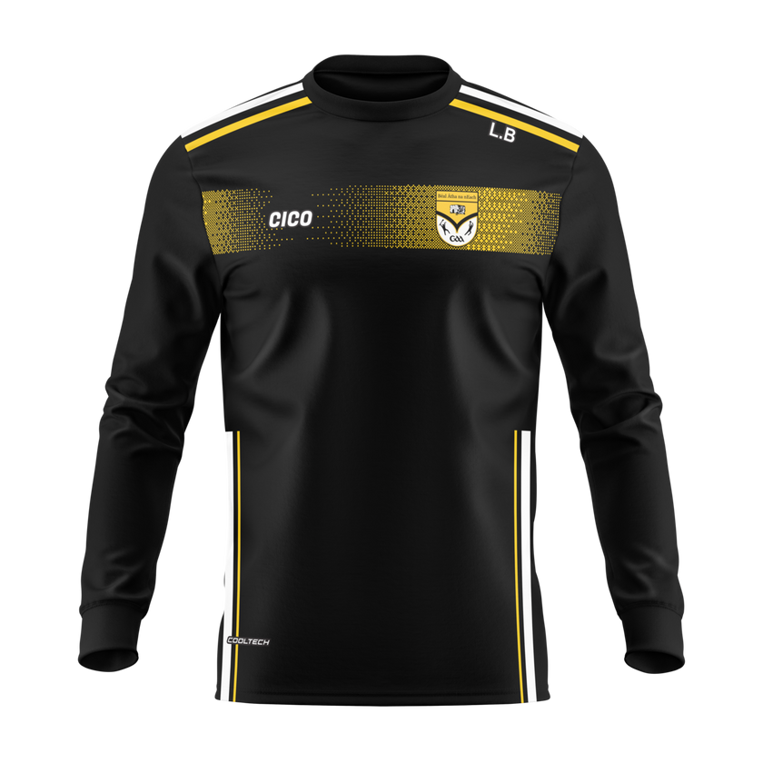 Ballinagh GAA black long sleeve sub crewneck with amber chest band and club crest – front