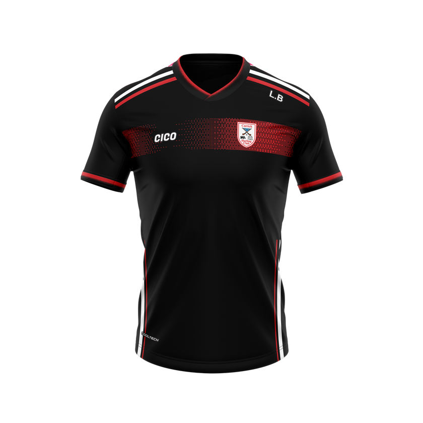 Carrick Hurling Club black and red training jersey with club crest