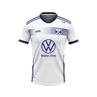 Arva GAA white training jersey with royal blue trim, club crest and Bradys Arva sponsor – front