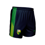 Shercock GAA & LGFA navy Gaelic shorts with green and gold side panel and club crest - GAA clothing