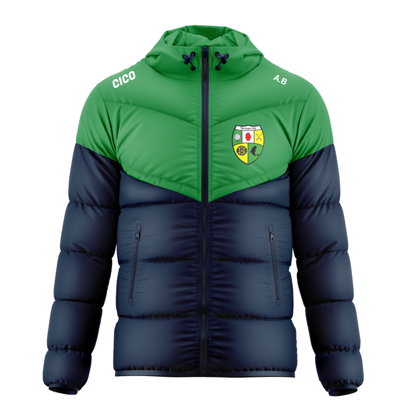 Shercock GAA & LGFA green and navy puffer jacket with club crest - GAA clothing