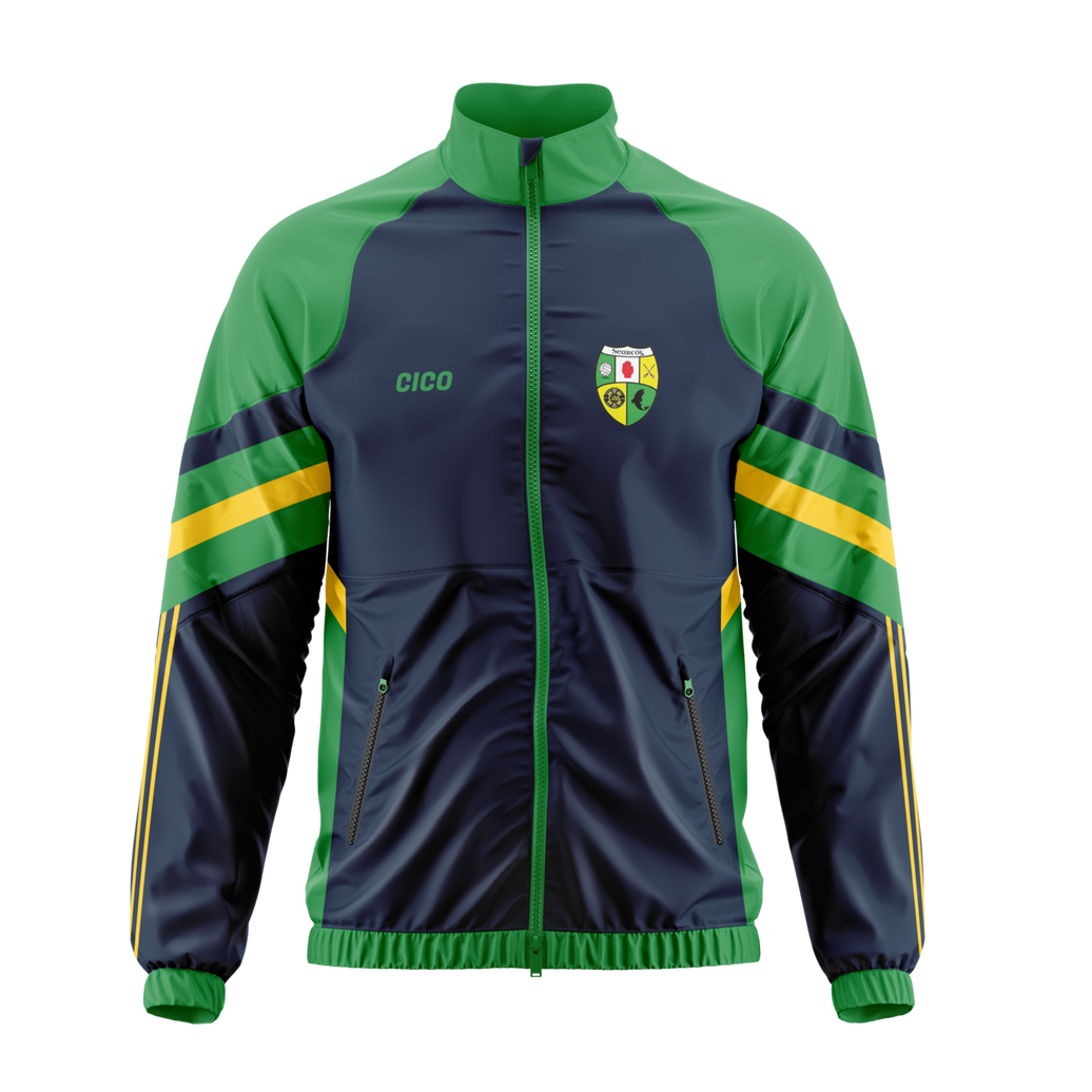 Shercock GAA & LGFA green and navy retro jacket with gold stripes and club crest - GAA clothing