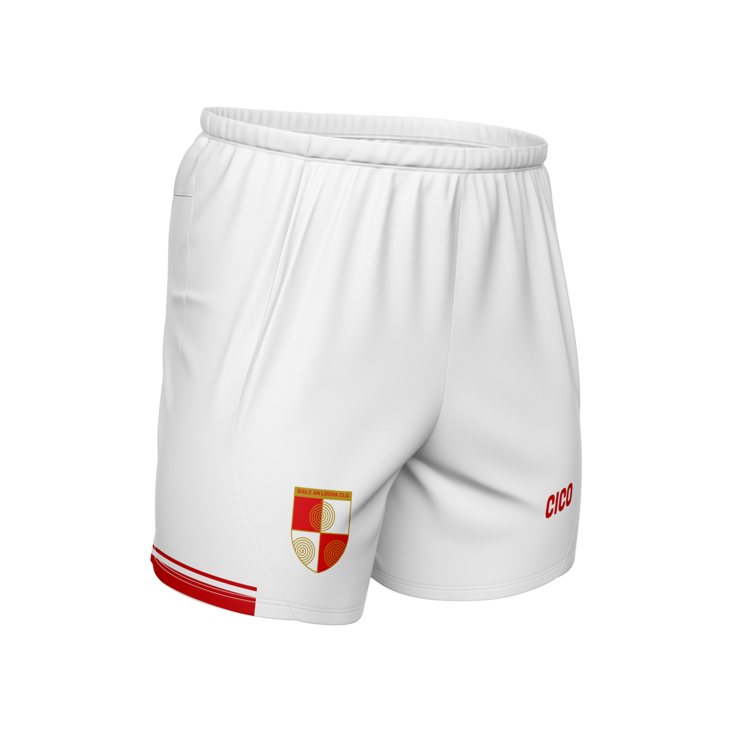 Ballinlough GFC white Gaelic shorts with red trim