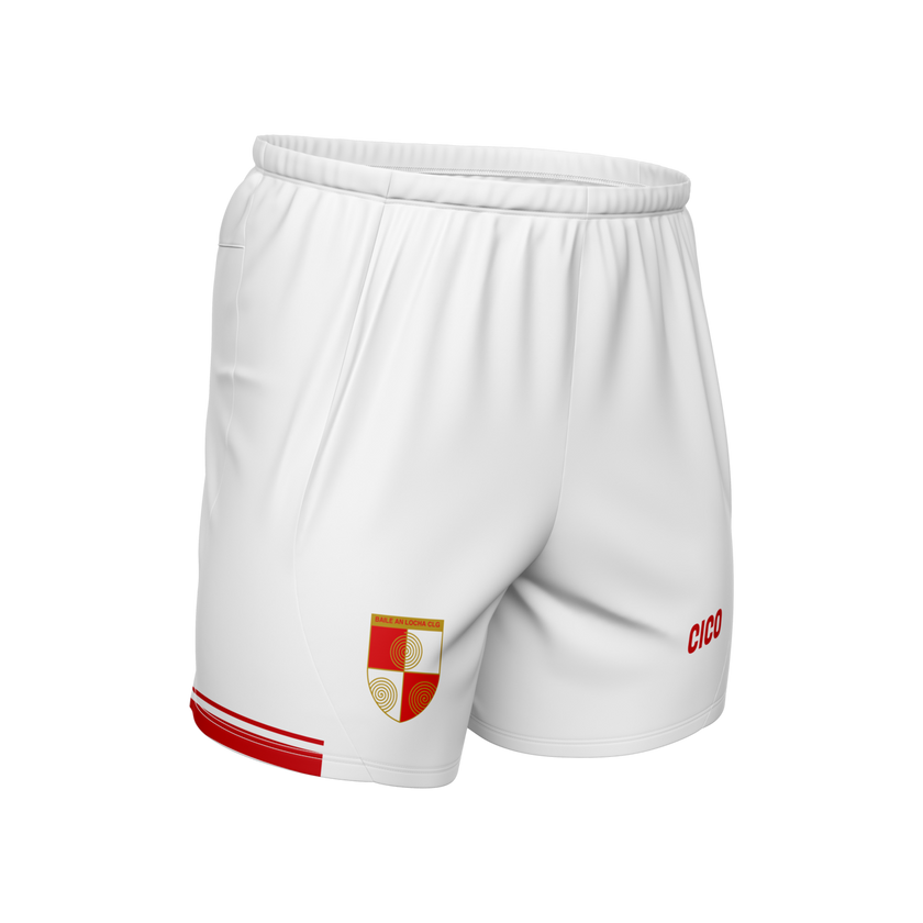 Ballinlough GFC white Gaelic shorts with red trim