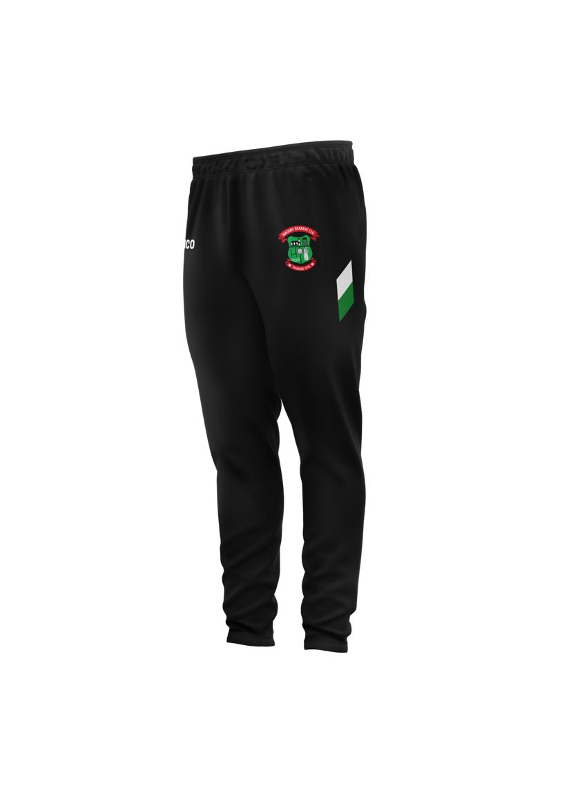 St Barrys GAA unisex black skinnies with emerald and white side stripe and club crest