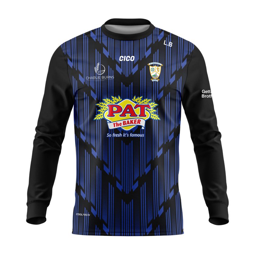 St Mary's Granard GFC long sleeve sub crewneck in black and royal blue with club crest - front - Gaelic football club merchandise by Cico Sports