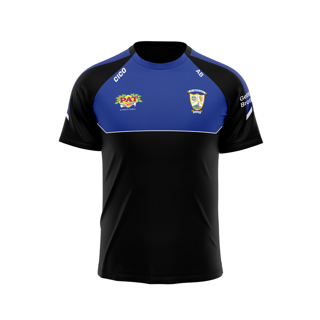 St Mary's Granard GFC leisure T-shirt in black and royal blue with club crest - front - official GAA club merchandise by Cico Sports