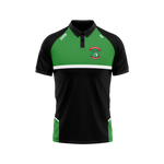 St Barrys GAA kid's polo shirt in black and emerald green with white stripe and club crest