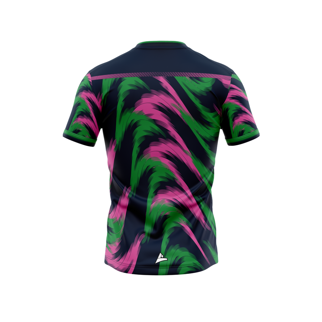 St Barry's LGFA G4M&O unisex navy, emerald and pink training jersey, back - club merchandise