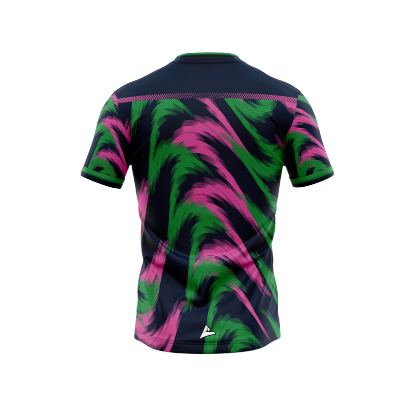 St Barry's LGFA G4M&O kid's navy, emerald and pink training jersey, back - club merchandise