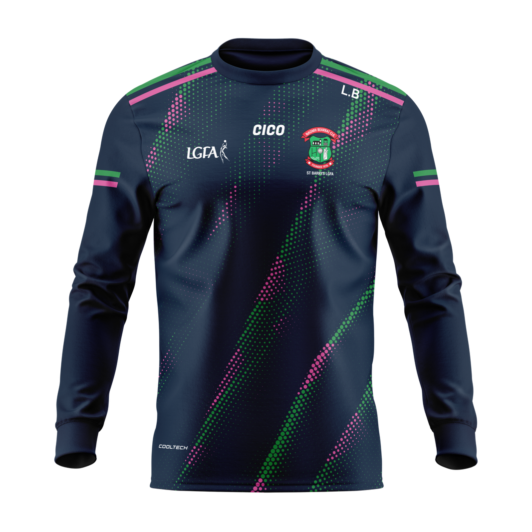 St Barry's LGFA kid's navy crewneck with emerald and pink dot pattern - LGFA clothing