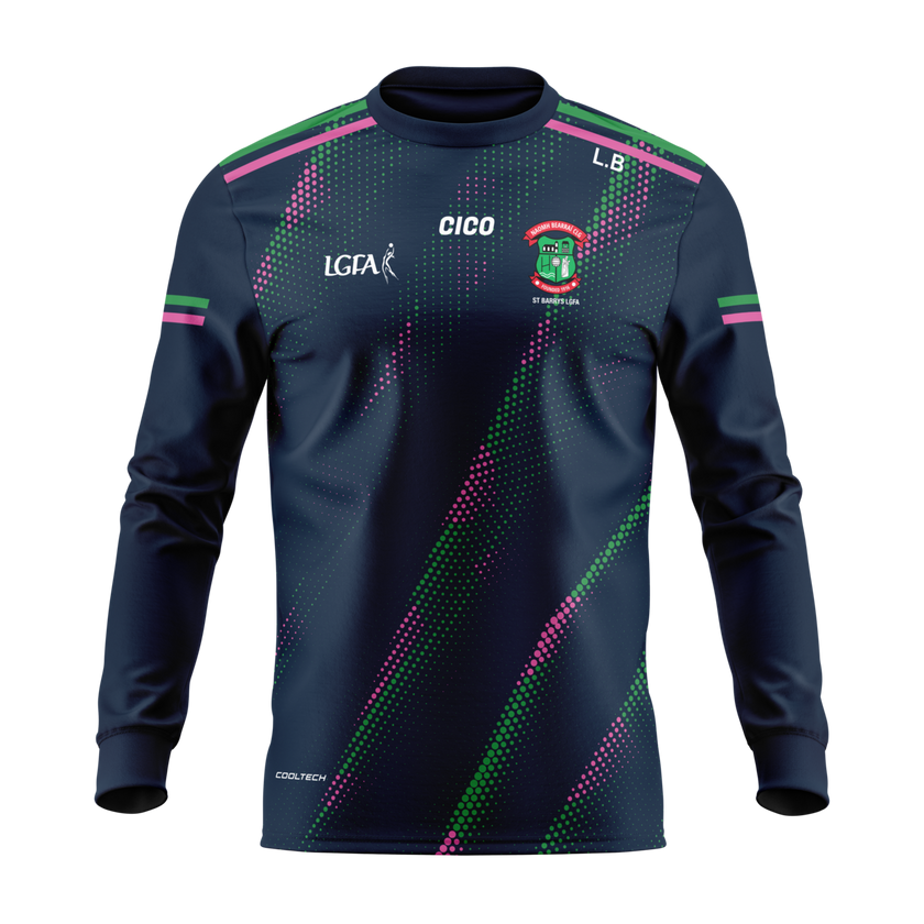St Barry's LGFA kid's navy crewneck with emerald and pink dot pattern - LGFA clothing