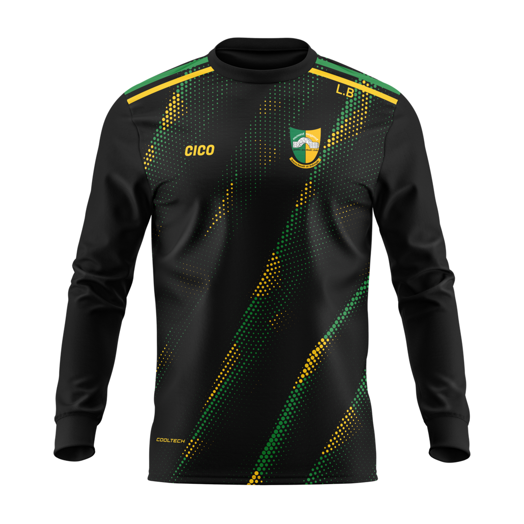 Mountnugent GAA kid's sub crewneck in black with emerald and gold halftone design and club crest