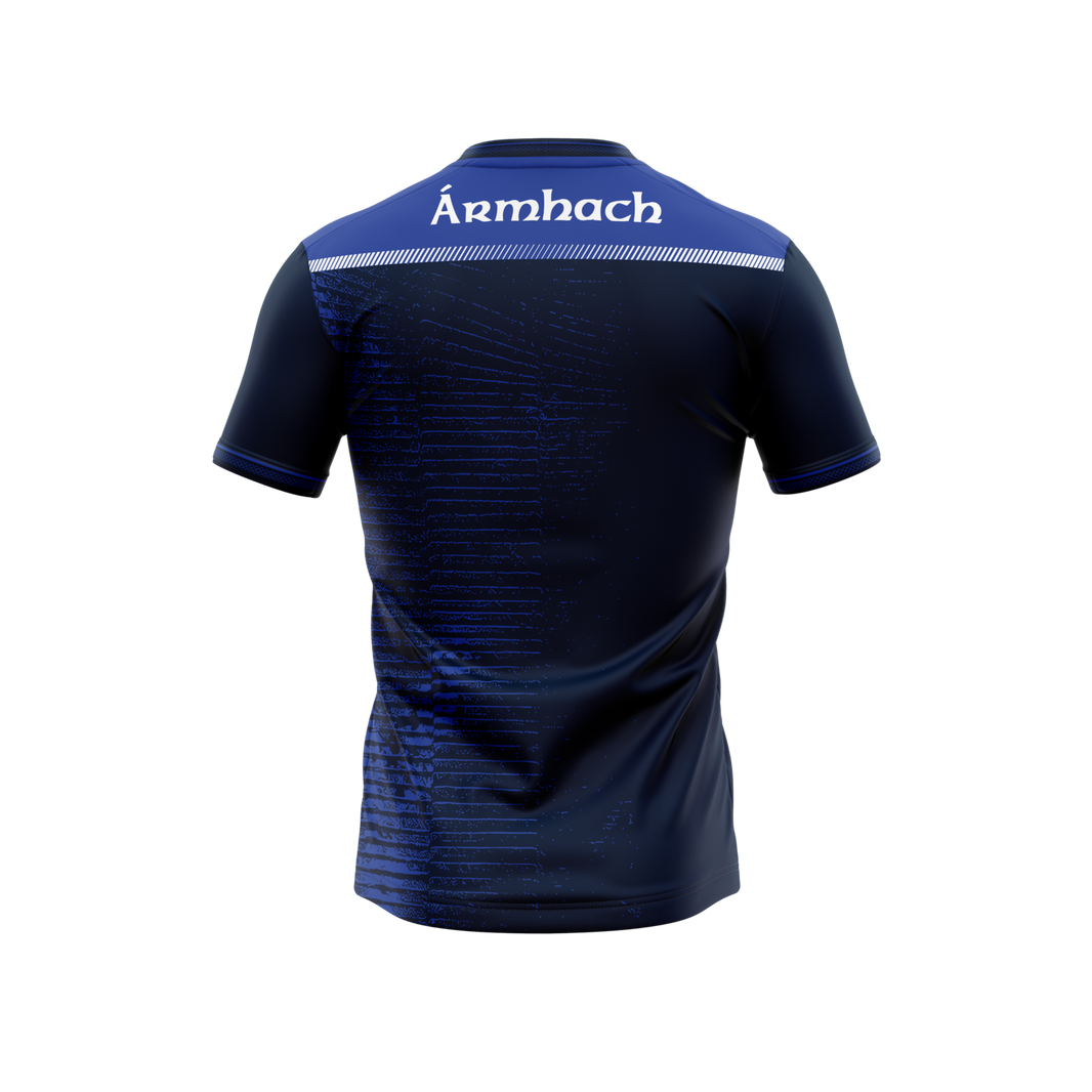Arva GAA navy training jersey with Ármhach on the back – back