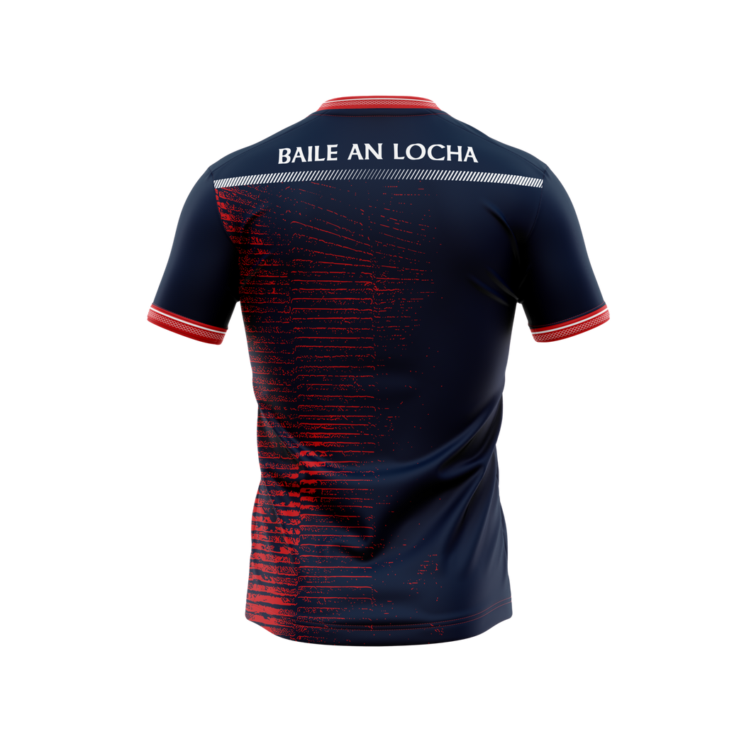 Ballinlough GFC navy training jersey back with Baile an Locha lettering