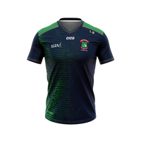St Barry's LGFA unisex navy and emerald training jersey, front - ladies Gaelic football clothing