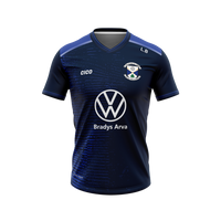 Arva GAA navy and royal blue training jersey with club crest and Bradys Arva sponsor – front