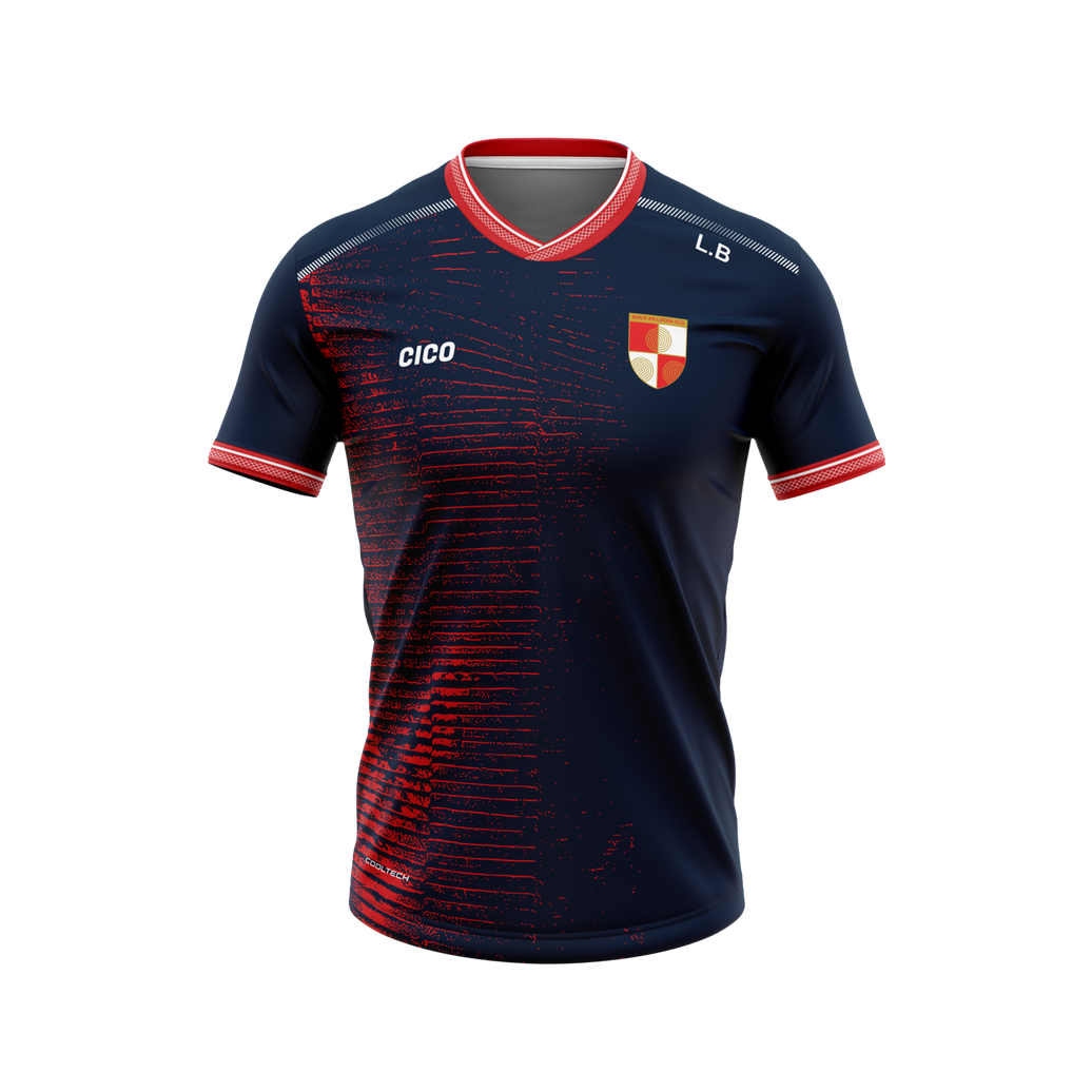 Ballinlough GFC navy and red training jersey front with crest