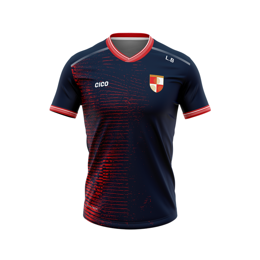 Ballinlough GFC navy and red training jersey front with crest