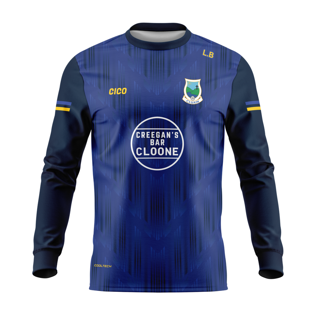 Cloone GAA royal blue and navy long sleeve sub crewneck with Cloone crest and Creegan's Bar sponsor - GAA clothing by Cico Sports