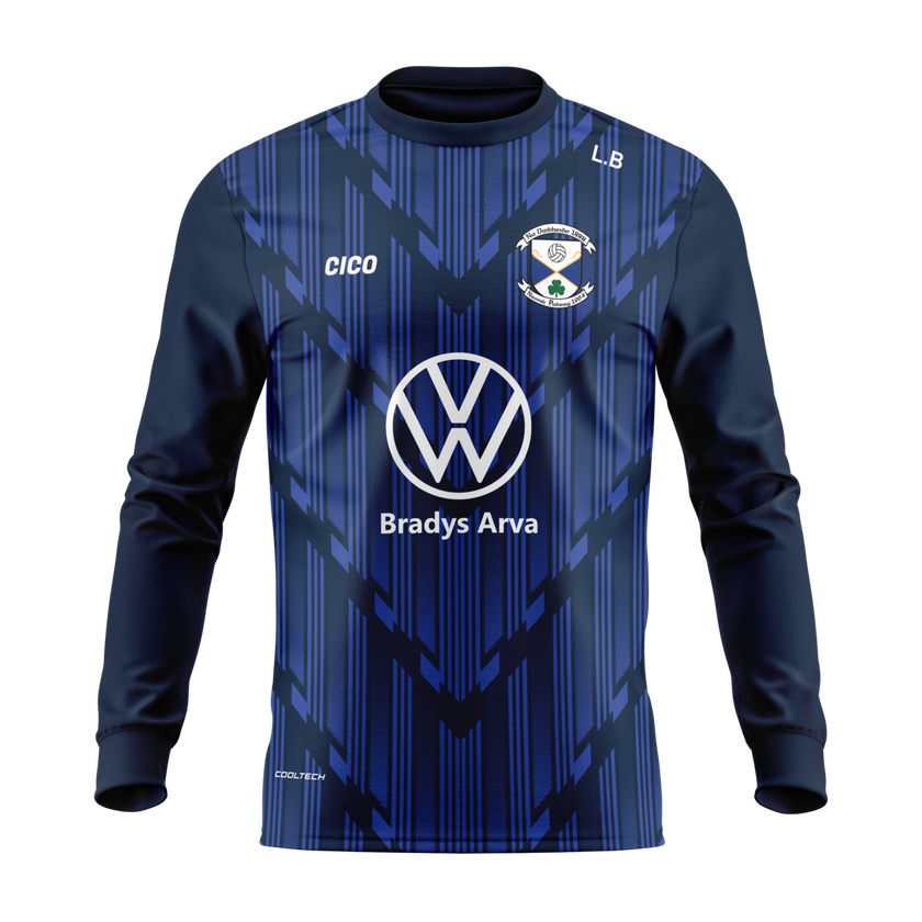 Arva GAA navy and royal blue long sleeve sub crewneck with club crest and Bradys Arva sponsor – front