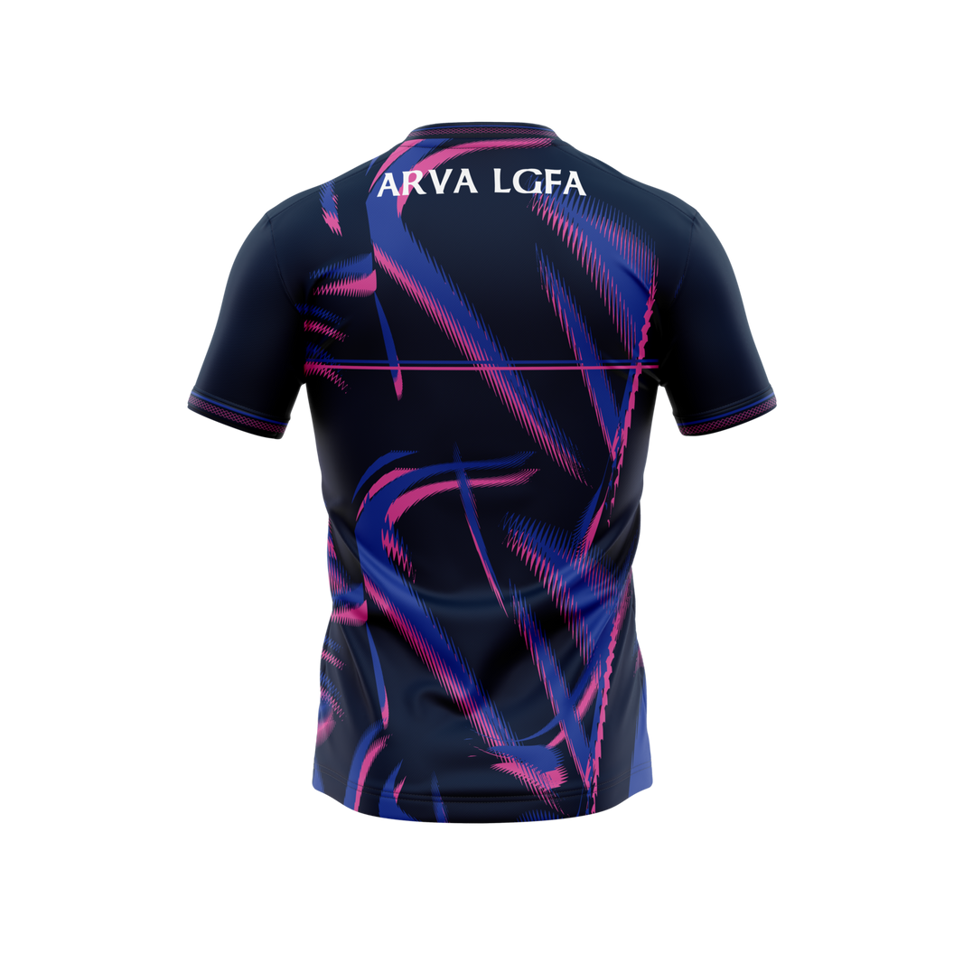 Arva LGFA navy and pink training jersey with ARVA LGFA on the back – back