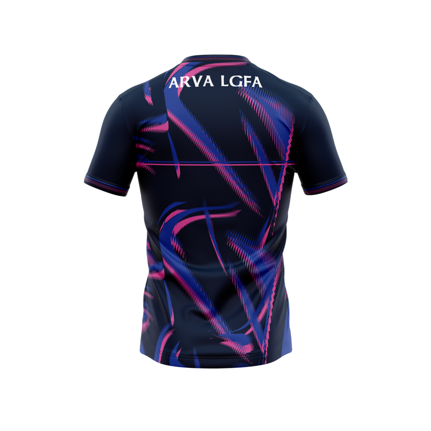 Arva LGFA navy and pink training jersey with ARVA LGFA on the back – back
