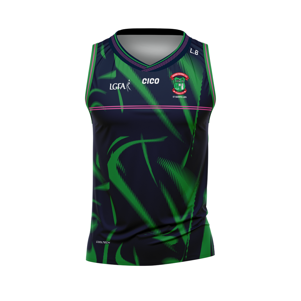 St Barry's LGFA unisex navy and emerald sleeveless jersey - ladies Gaelic football clothing