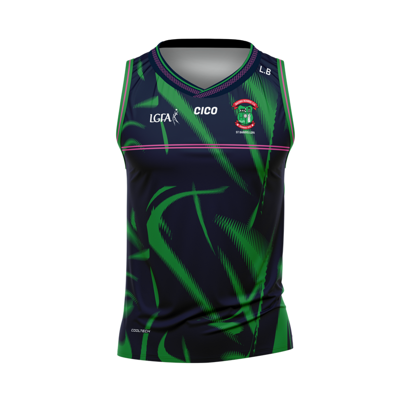 St Barry's LGFA unisex navy and emerald sleeveless jersey - ladies Gaelic football clothing