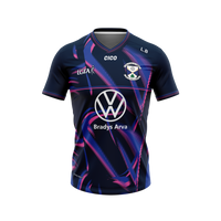 Arva LGFA navy and pink training jersey with LGFA logo, club crest and Bradys Arva sponsor – front