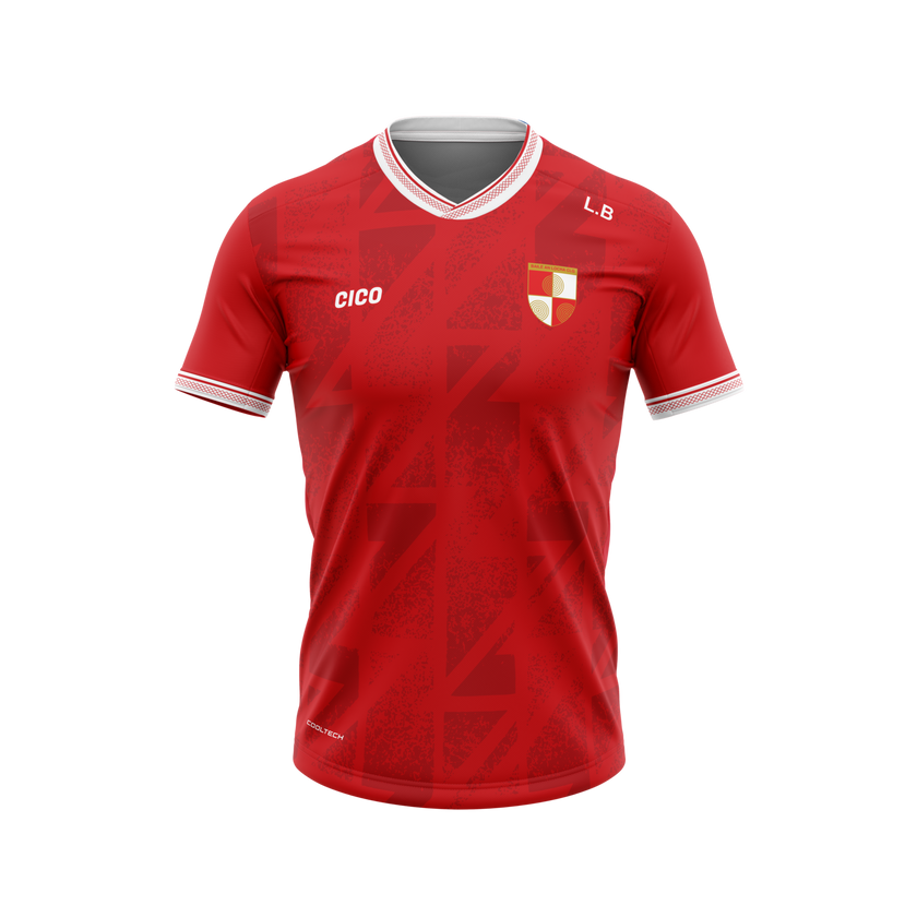 Ballinlough GFC red training jersey front with crest