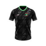 St Barrys GAA kid's black training jersey with emerald collar and club crest