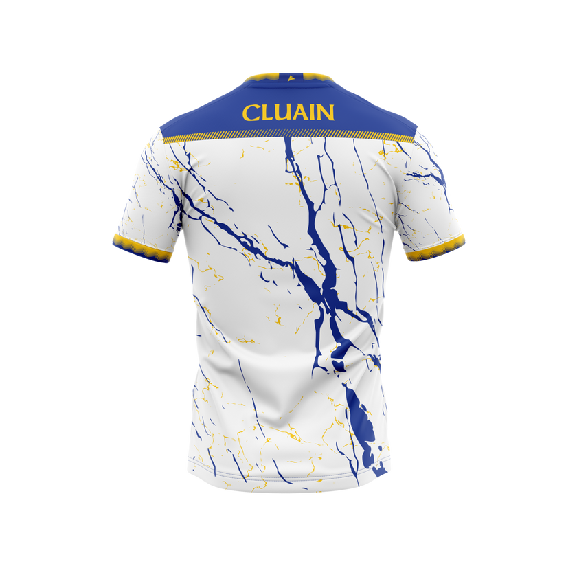 Cloone GAA white training jersey with royal blue and gold design, Cloone crest and Creegan's Bar sponsor - GAA clothing by Cico Sports