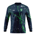 Moylagh GAA kid's navy long sleeve training top with green and white marble print and club crest
