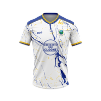 Cloone GAA white training jersey with royal blue and gold design, Cloone crest and Creegan's Bar sponsor - GAA clothing by Cico Sports