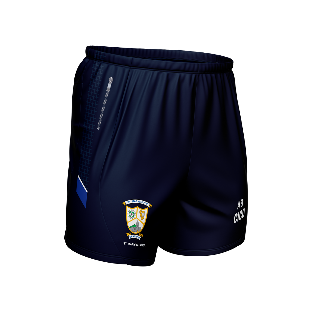 St Mary's LGFA Granard navy leisure shorts with zip pocket and club crest - LGFA club merchandise by Cico Sports